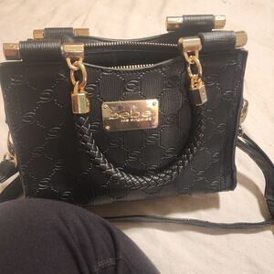Bebe Embossed Black Mini Bag with Gold Details
